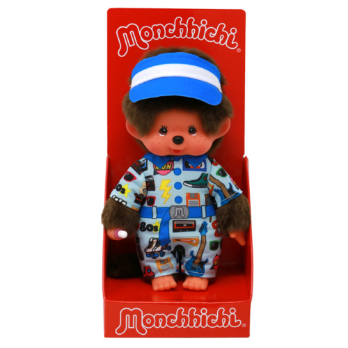 Monchhichi Plüschfigur Junge 80er Jahre Outfit blau/ braun