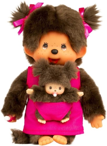 Monchhichi Plüschfigur Mutter mit Kind lila/ braun